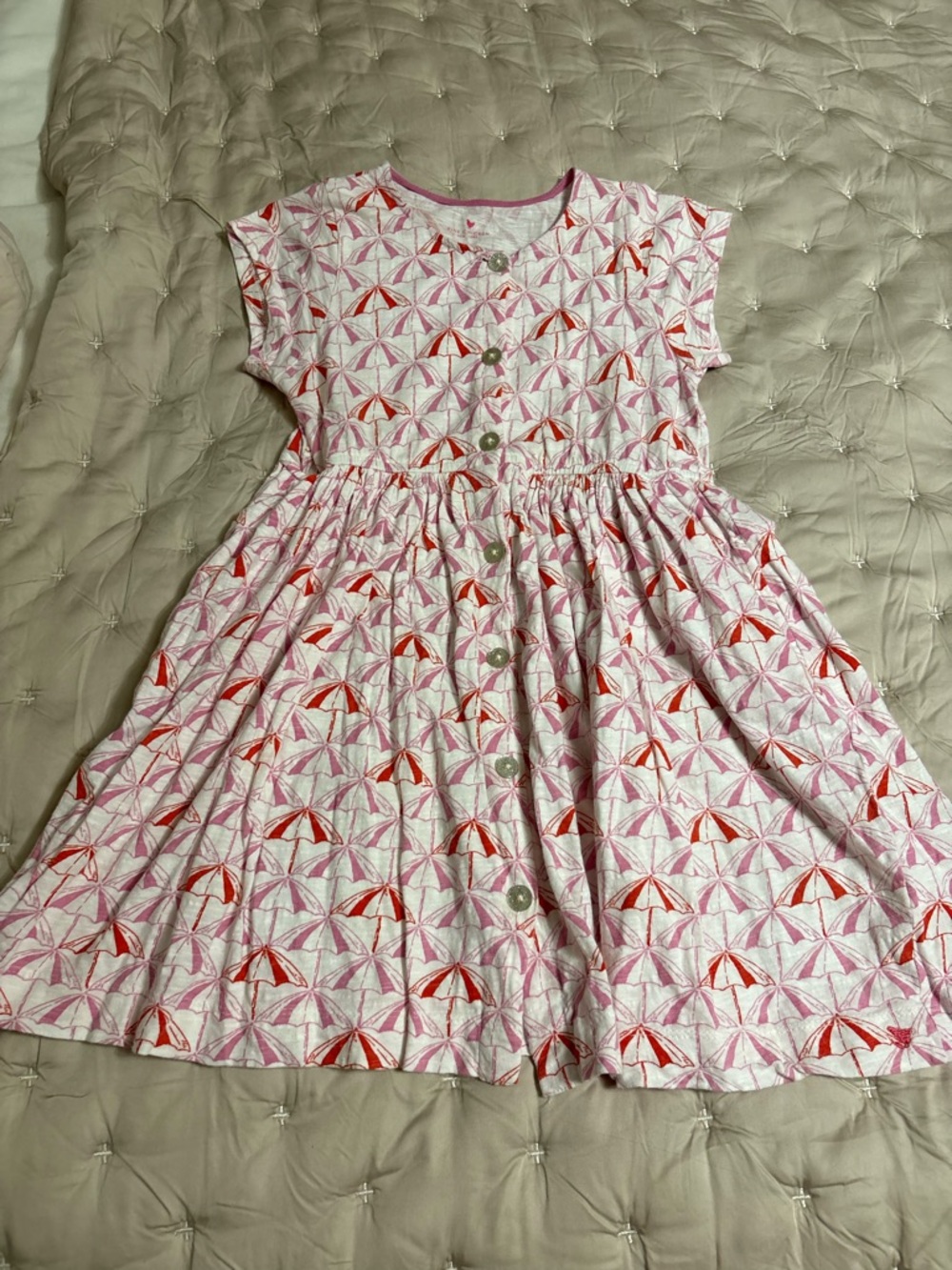 Pink Chicken size 8 Girls Pink & Red Umbrella Print Button-Front Dress